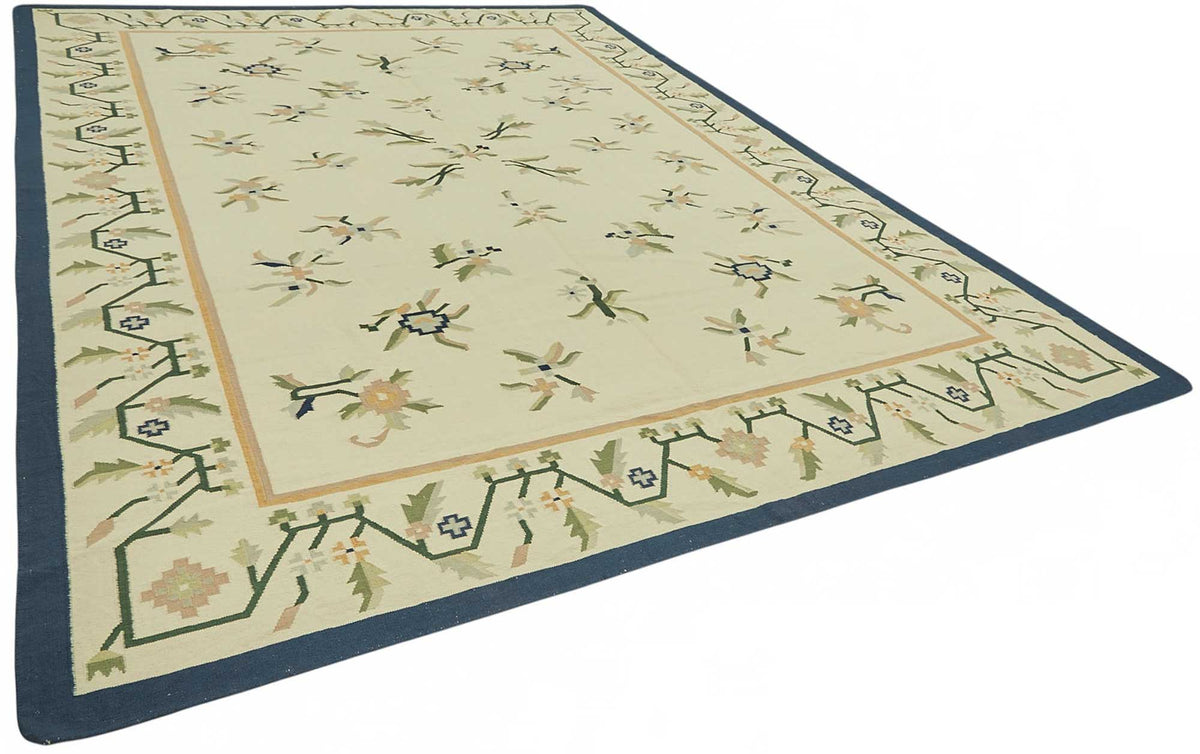 Krovix Çiçek Desenli Modern Kilim Krem ve Lacivert Tonlarda 302x412 cm – genel görünüm