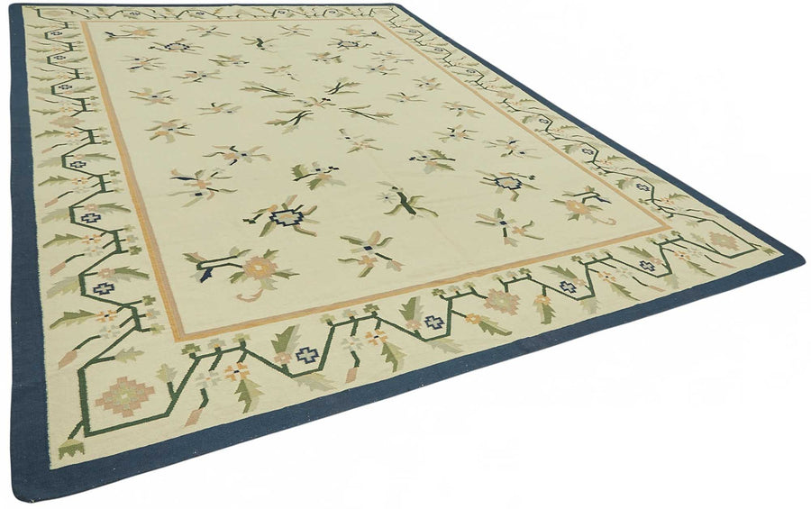 Krovix Çiçek Desenli Modern Kilim Krem ve Lacivert Tonlarda 302x412 cm – genel görünüm