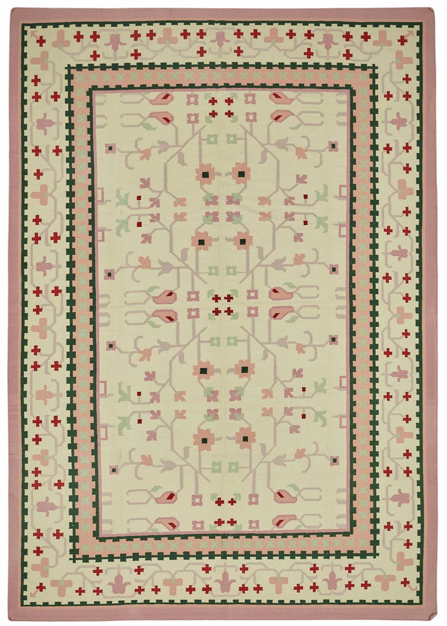 Krovix Geometrik Desenli Kırmızı ve Koyu Yeşil Modern Kilim 290x418 cm
