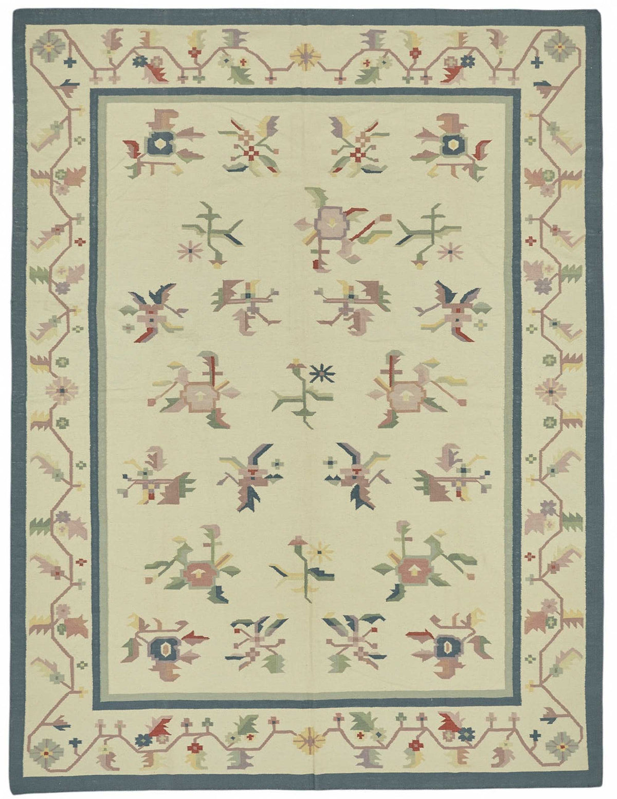 Krovix Krem Gri Geometrik El Dokuma Etnik Kilim 271x358 cm