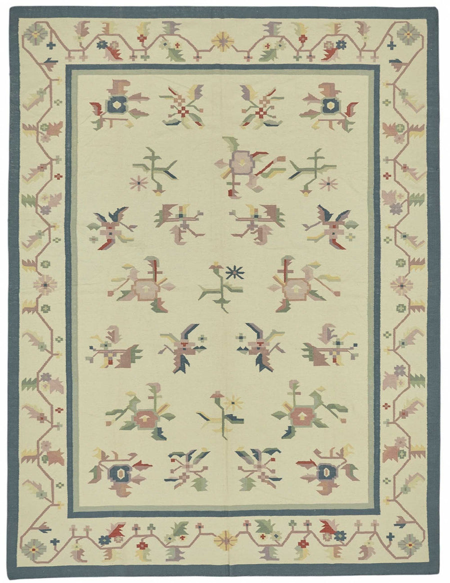Krovix Krem Gri Geometrik El Dokuma Etnik Kilim 271x358 cm