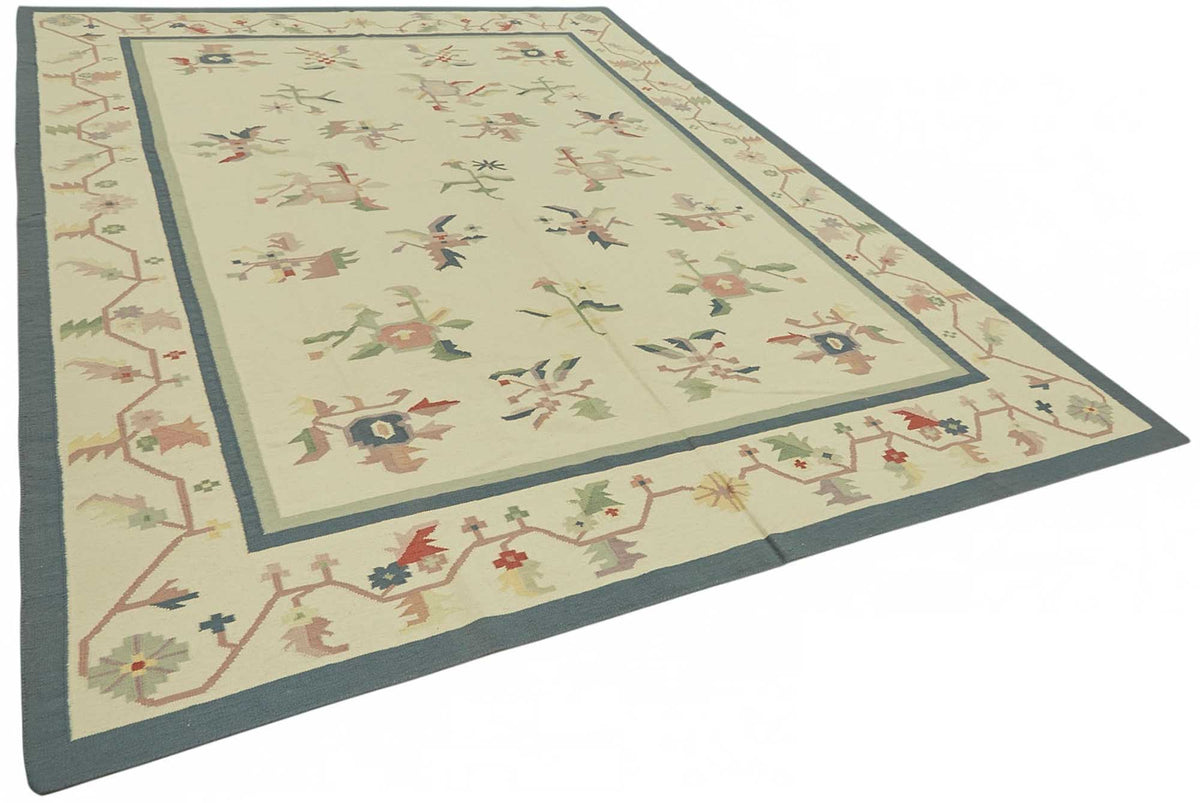 Krovix Krem Gri Geometrik El Dokuma Etnik Kilim 271x358 cm – genel görünüm