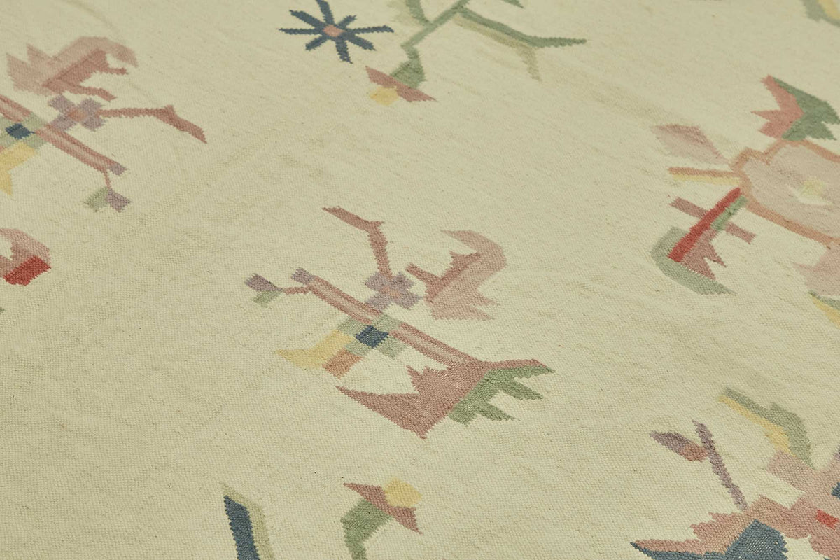 Krovix Krem Gri Geometrik El Dokuma Etnik Kilim 271x358 cm – mekânda kullanım