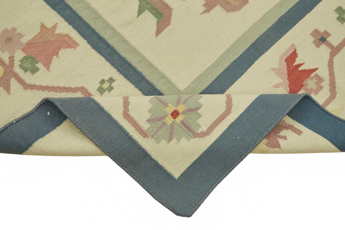 Krovix Krem Gri Geometrik El Dokuma Etnik Kilim 271x358 cm – kenar detayı
