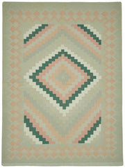Krovix Geometrik Kilim Bej ve Pembe Baklava Desenli Düz Dokuma 303x411 cm