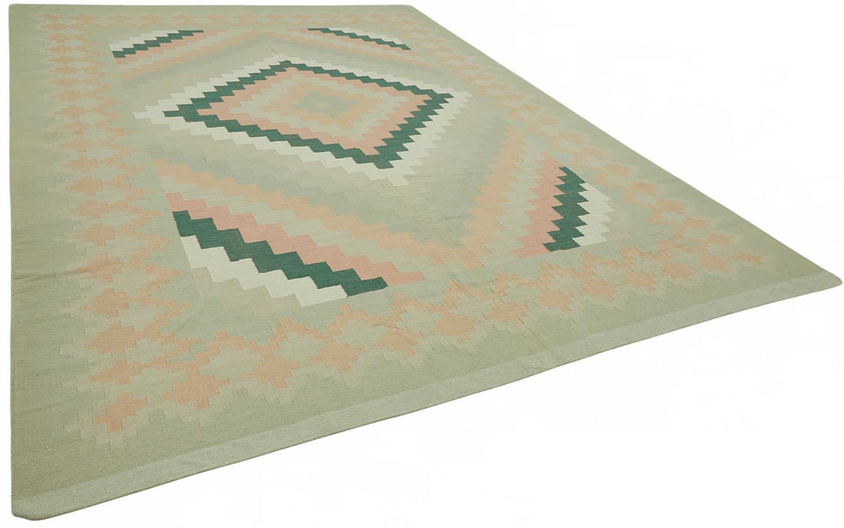 Krovix Geometrik Kilim Bej ve Pembe Baklava Desenli Düz Dokuma 303x411 cm – genel görünüm