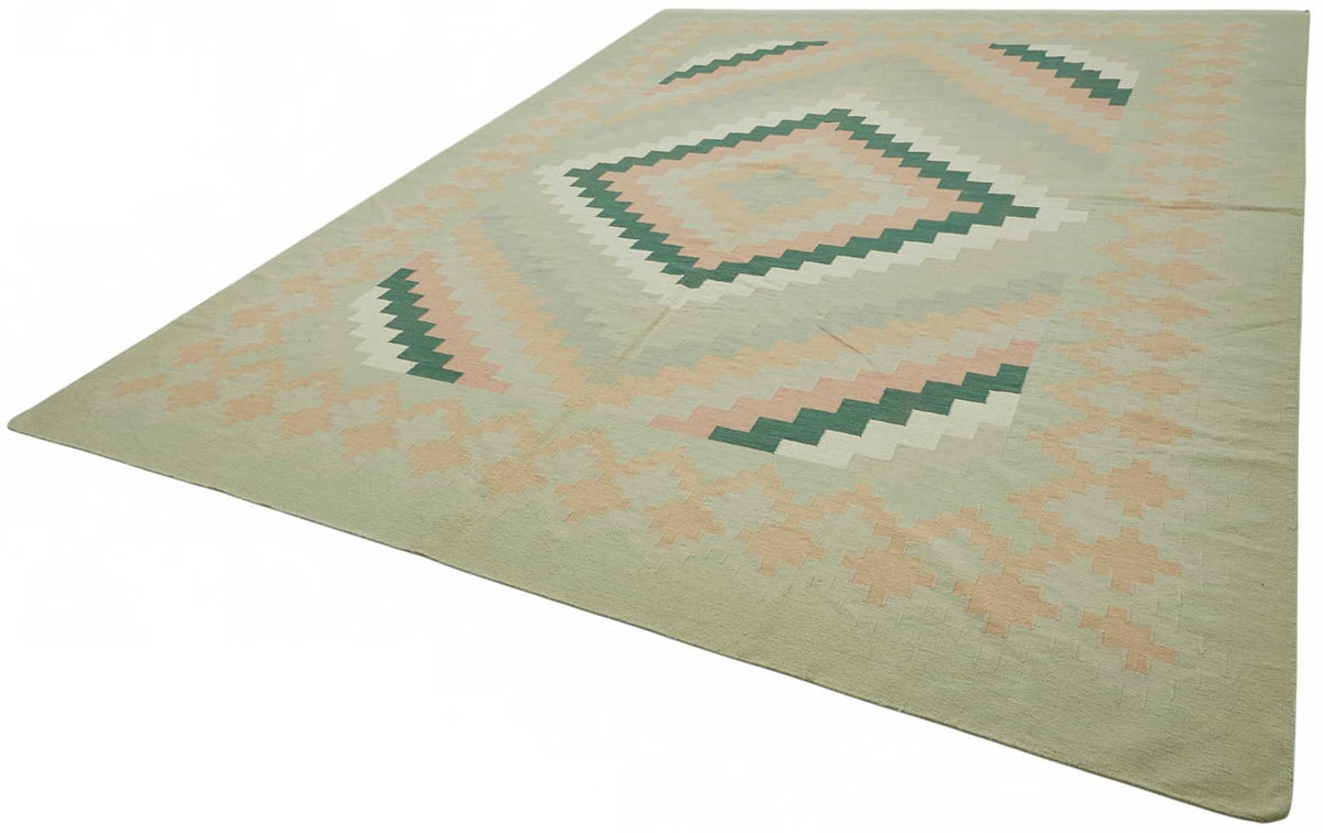 Krovix Geometrik Kilim Bej ve Pembe Baklava Desenli Düz Dokuma 303x411 cm – doku yakın çekim