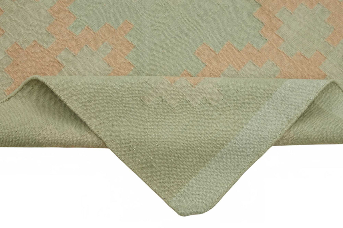 Krovix Geometrik Kilim Bej ve Pembe Baklava Desenli Düz Dokuma 303x411 cm – kenar detayı