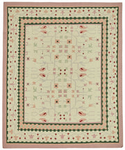 Krovix Modern Kilim Krem ve Koyu Yeşil Geometrik Desenli 248x305 cm
