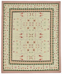 Krovix Modern Kilim Krem ve Koyu Yeşil Geometrik Desenli 248x305 cm