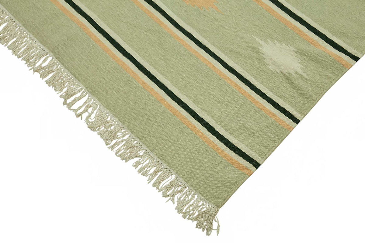 Krovix Yeşil ve Bej Geometrik Desenli Yün Dokuma Modern Kilim, 270x360 cm – detay görünümü
