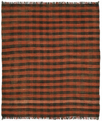 Gozvan Kırmızı Siyah Kareli Geometrik El Dokuma Halı 292x337 cm