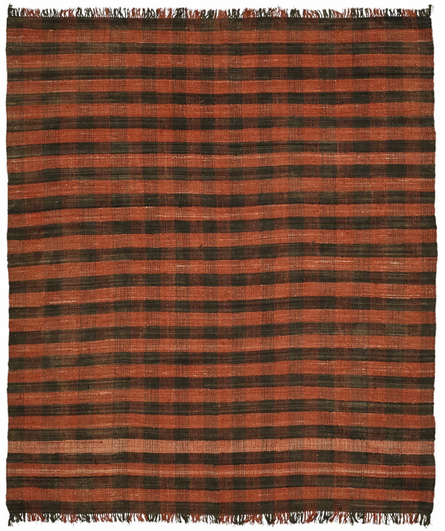 Gozvan Kırmızı Siyah Kareli Geometrik El Dokuma Halı 292x337 cm
