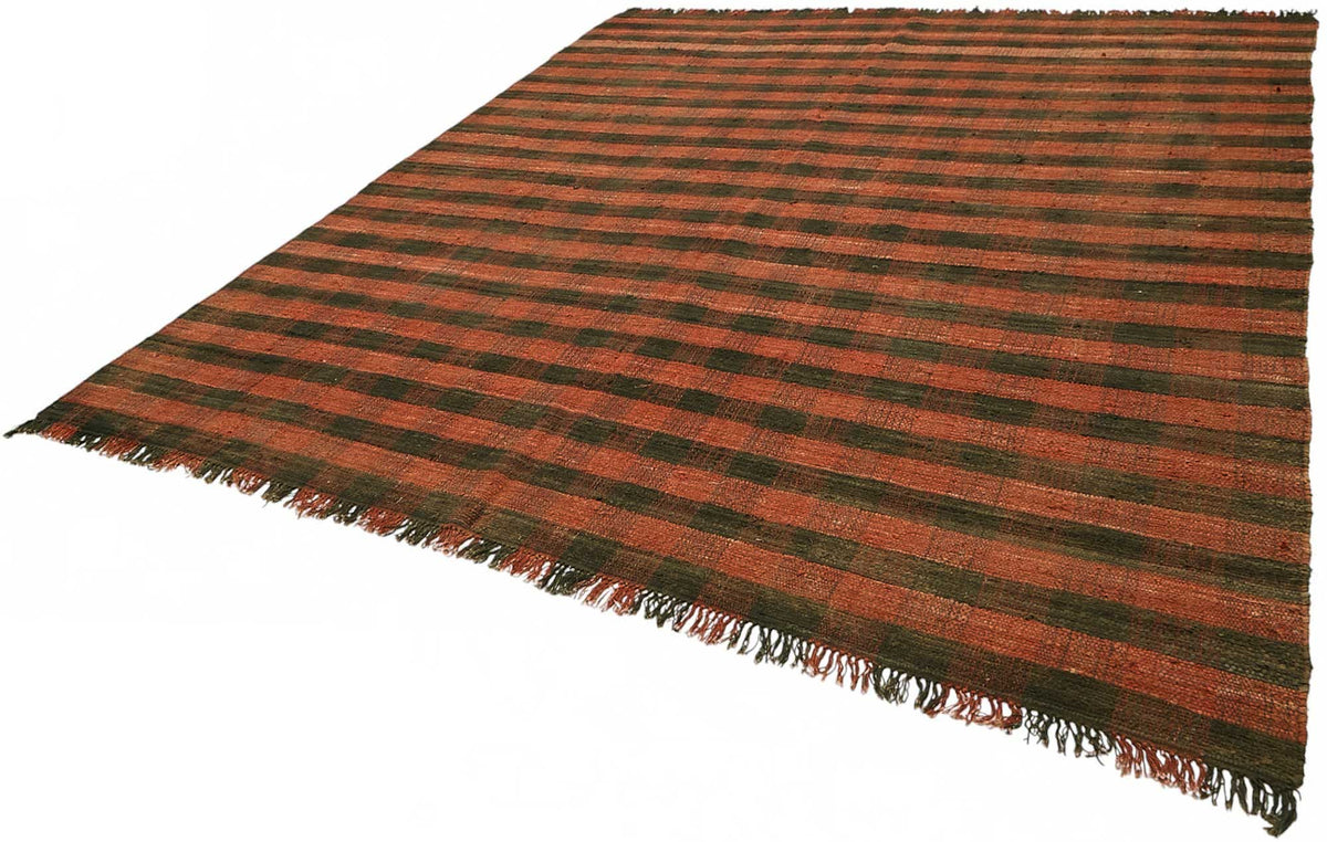 Gozvan Kırmızı Siyah Kareli Geometrik El Dokuma Halı 292x337 cm – doku yakın çekim