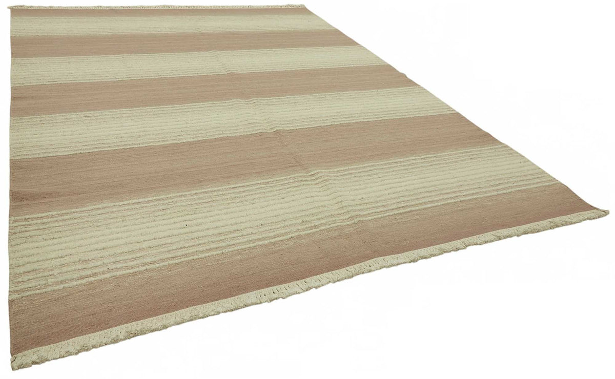 سجادة عصرية منسوجة بالصوف والقطن من غوزفان، بخطوط بدرجات ترابية، 283x357 cm 48915 – منظر عام