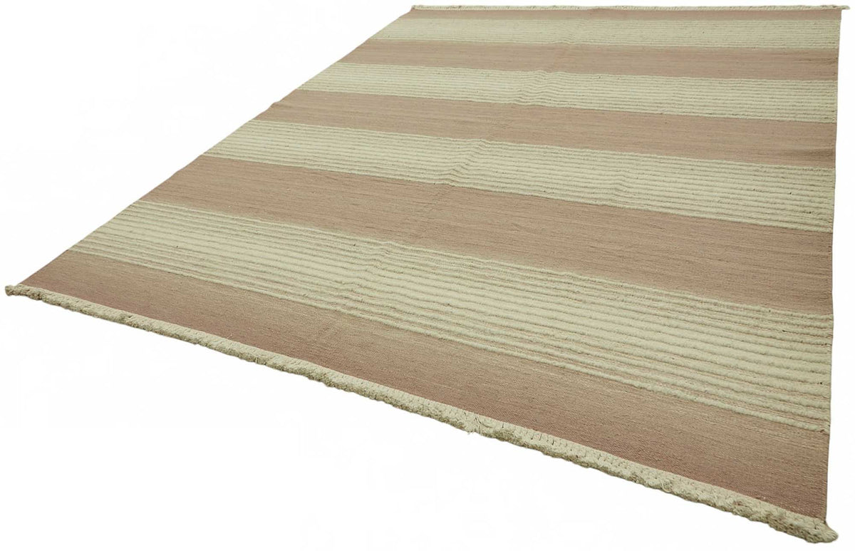 سجادة عصرية منسوجة بالصوف والقطن من غوزفان، بخطوط بدرجات ترابية، 283x357 cm 48915 – لقطة مقربة للنسيج