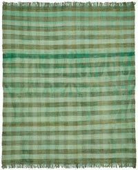 Gozvan Yeşil ve Kahverengi Çizgili Yün El Dokuma Halı 278x325 cm