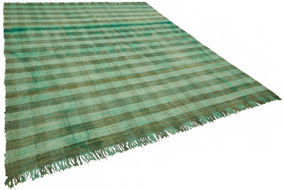 Gozvan Yeşil ve Kahverengi Çizgili Yün El Dokuma Halı 278x325 cm – genel görünüm