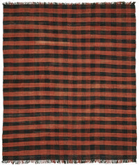 Gozvan Kırmızı Siyah Kareli Yün ve Pamuk Dokuma Halı 296x335 cm