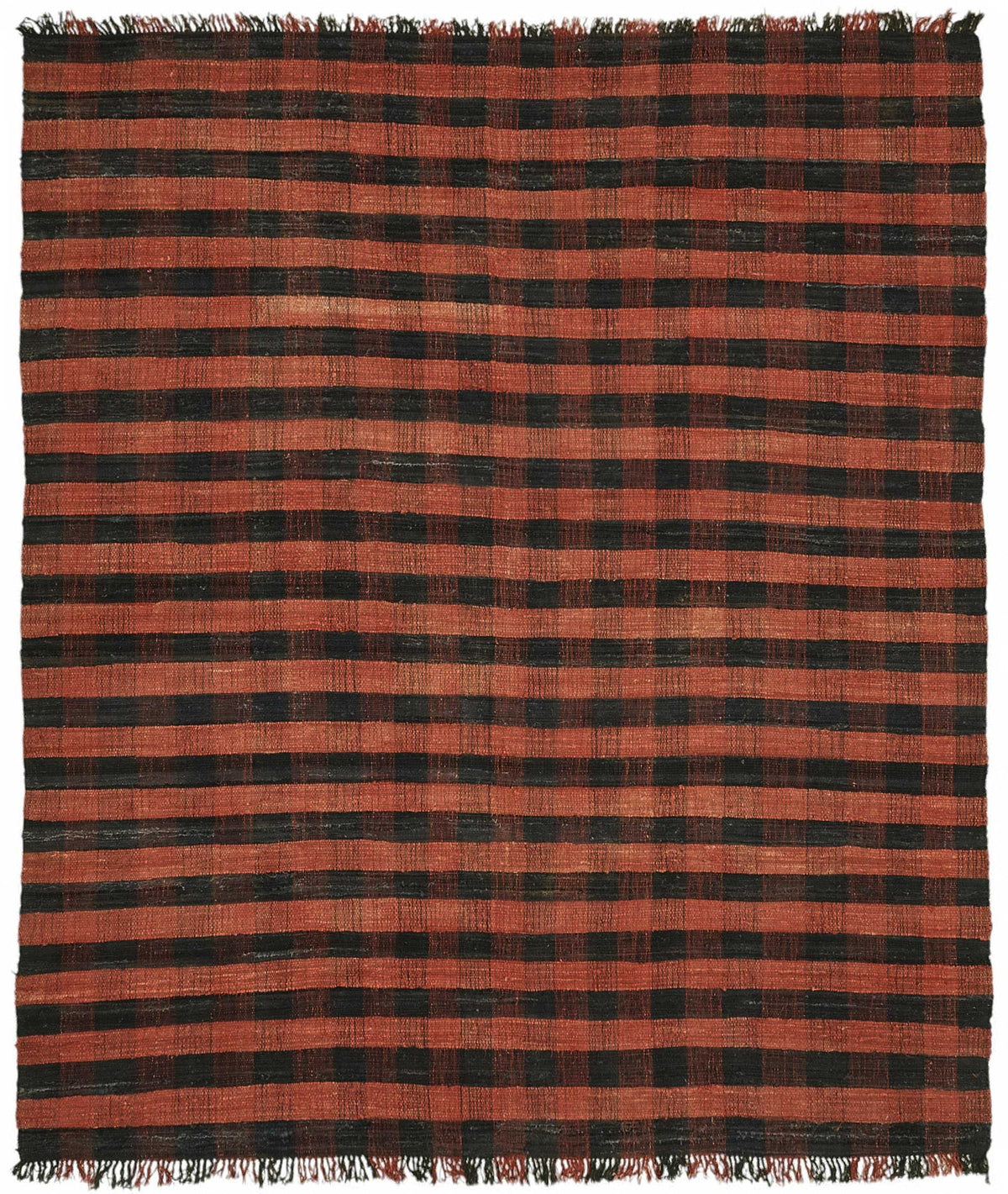 Gozvan Kırmızı Siyah Kareli Yün ve Pamuk Dokuma Halı 296x335 cm