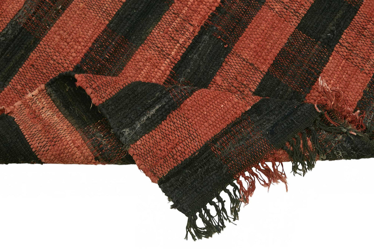 Gozvan Kırmızı Siyah Kareli Yün ve Pamuk Dokuma Halı 296x335 cm – kenar detayı