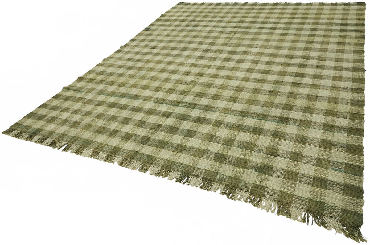 Gozvan Zeytin Yeşili ve Bej Geometrik Dokuma Modern Halı 270x343 cm – doku yakın çekim