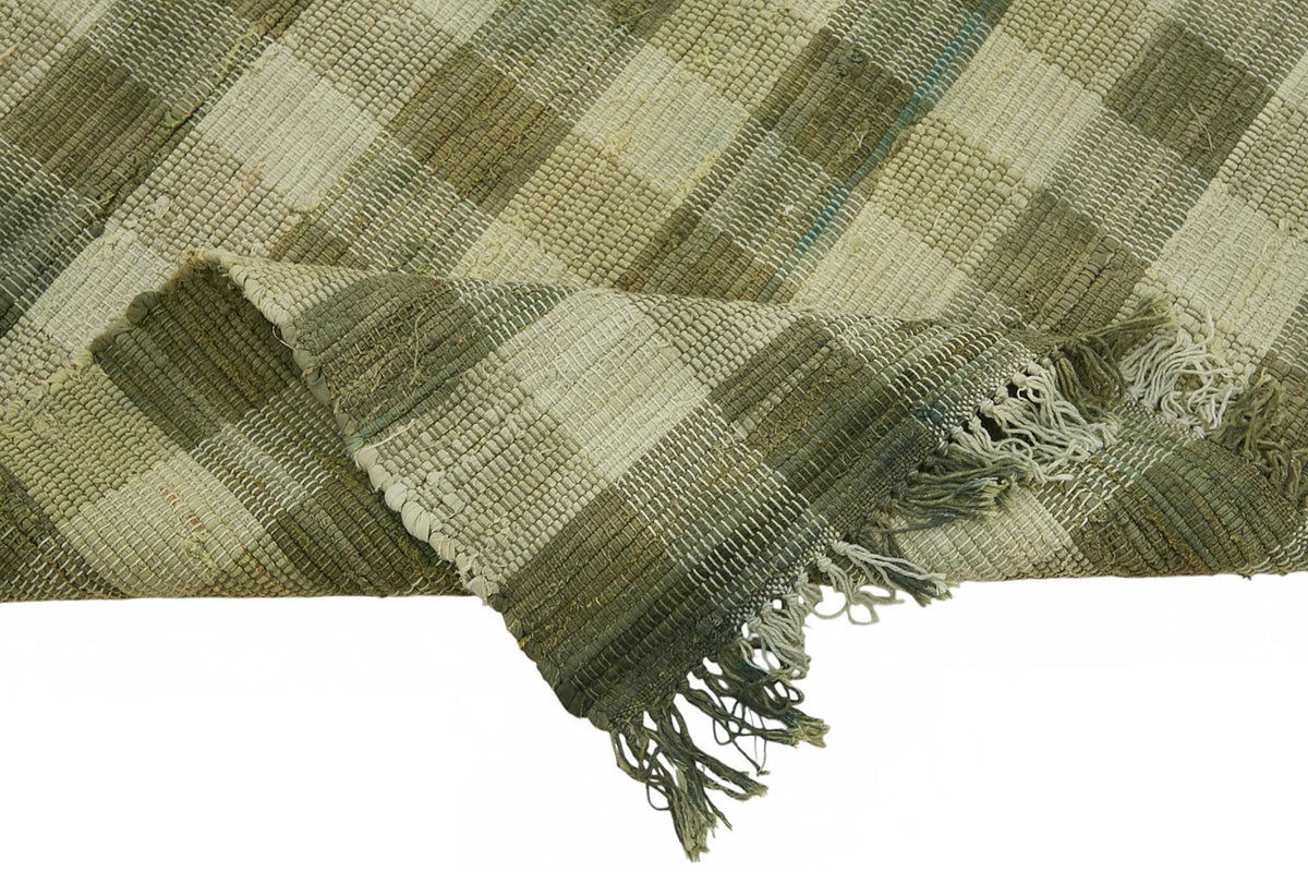 Gozvan Zeytin Yeşili ve Bej Geometrik Dokuma Modern Halı 270x343 cm – kenar detayı
