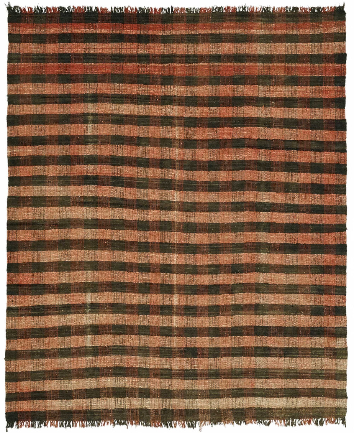 Gozvan Kırmızı Siyah Kareli Dama Geometrik El Dokuma Halı 291x346 cm
