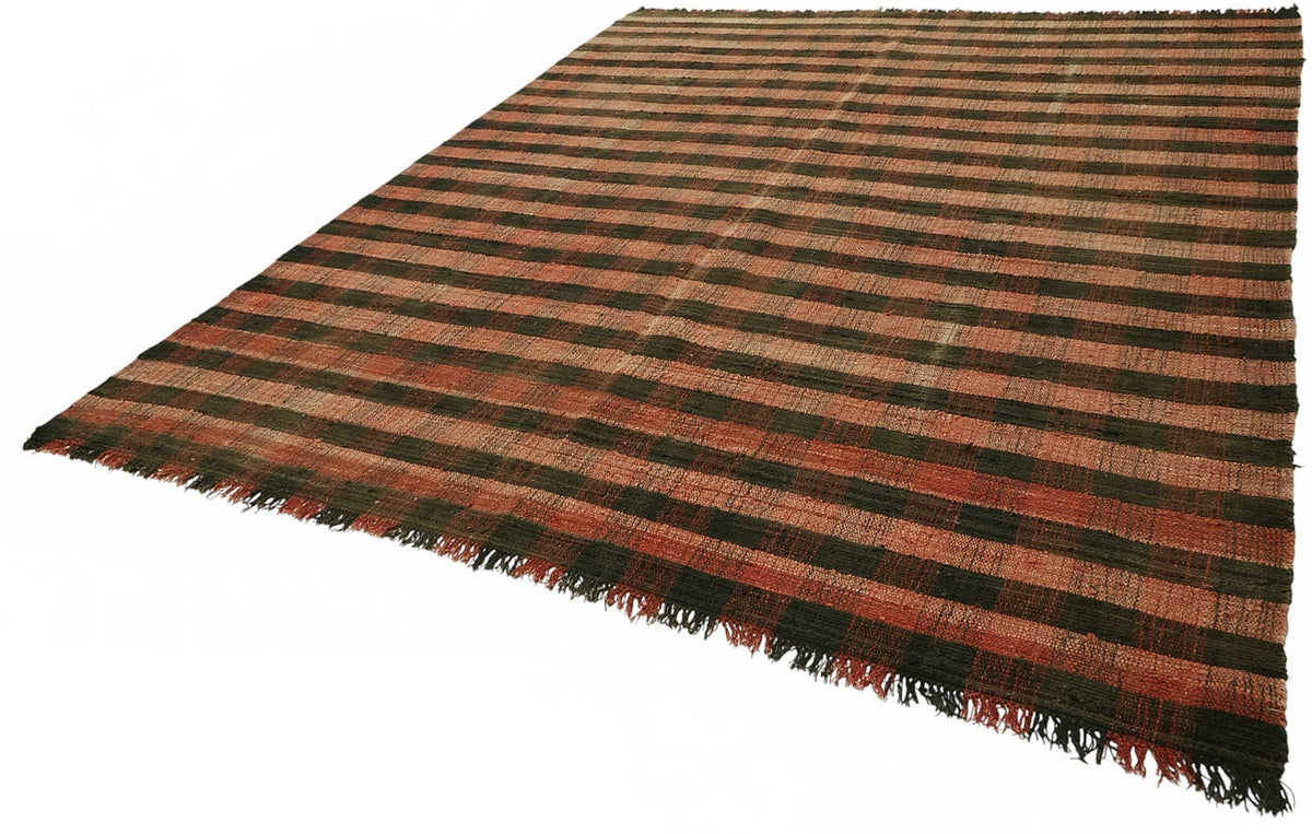 Gozvan Kırmızı Siyah Kareli Dama Geometrik El Dokuma Halı 291x346 cm – doku yakın çekim