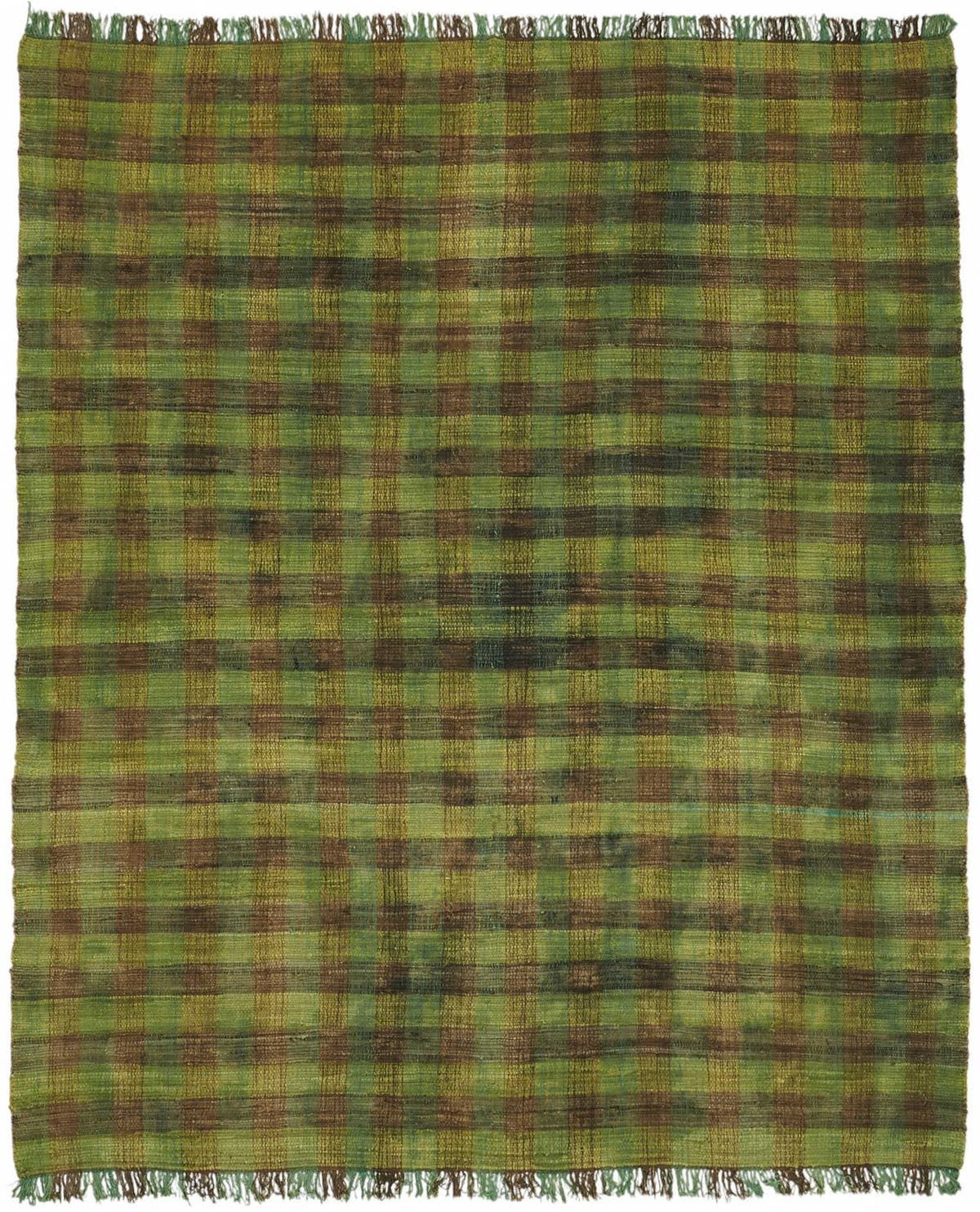 Gozvan Yeşil ve Kahverengi Kareli El Dokuma Halı 280x330 cm 48921