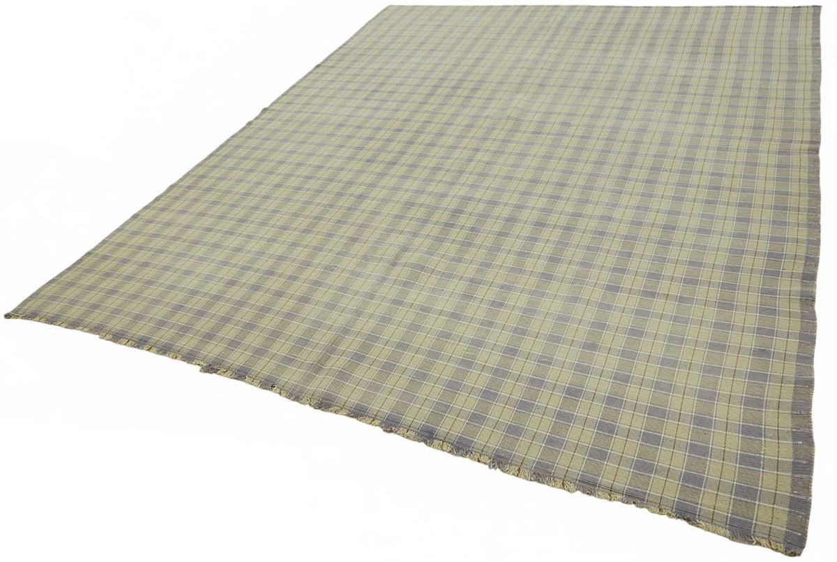 Gozvan Gri Bej Geometrik Desenli Modern Yün El Dokuma Halı 260x330 cm – doku yakın çekim