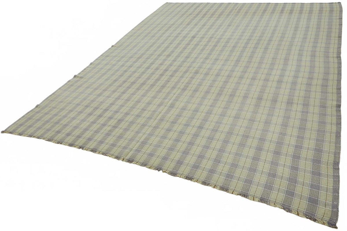 Gozvan Gri Bej Geometrik Modern Yün Pamuk El Dokuma Halı 263x333 cm – doku yakın çekim