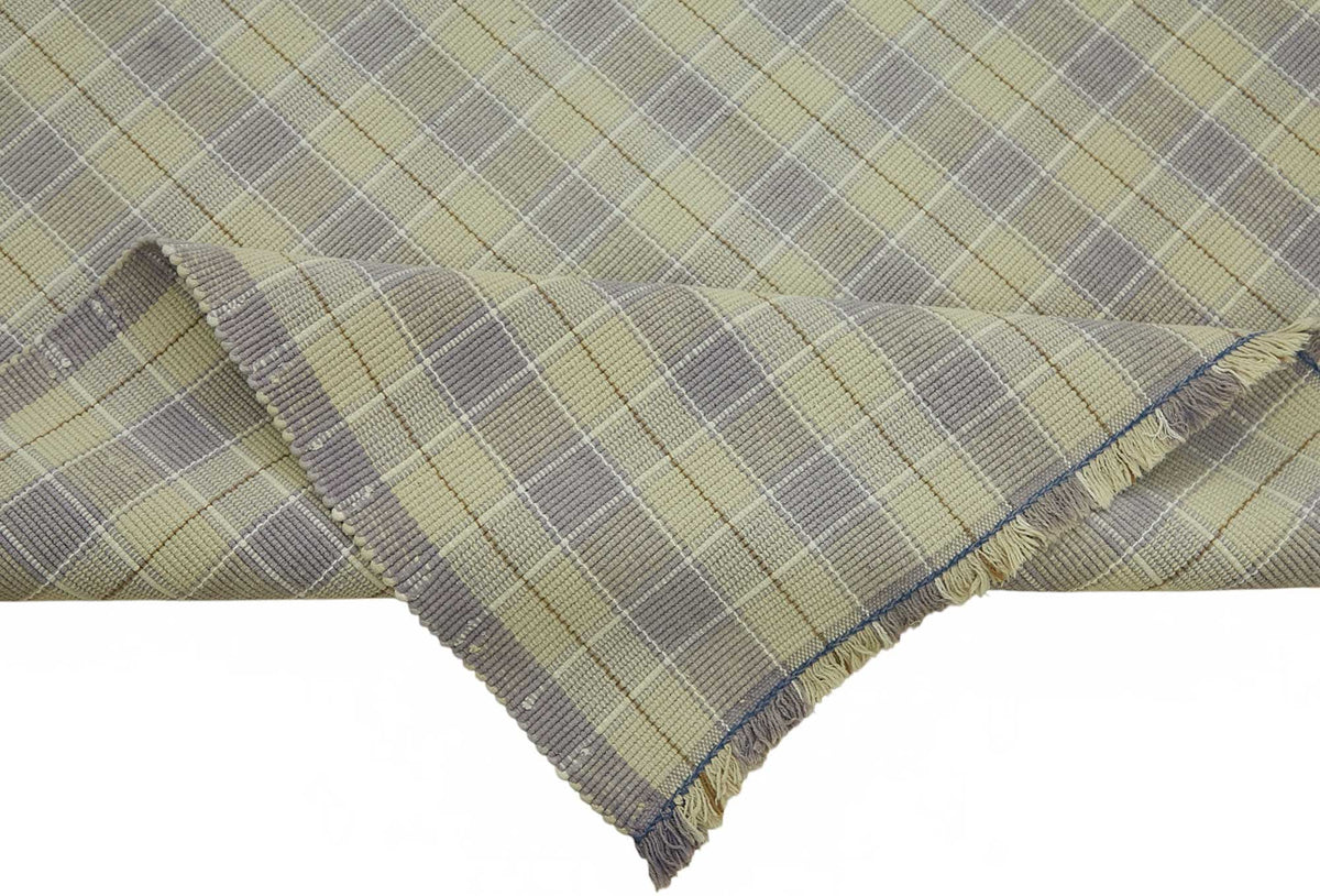 Gozvan Gri Bej Geometrik Modern Yün Pamuk El Dokuma Halı 263x333 cm – kenar detayı