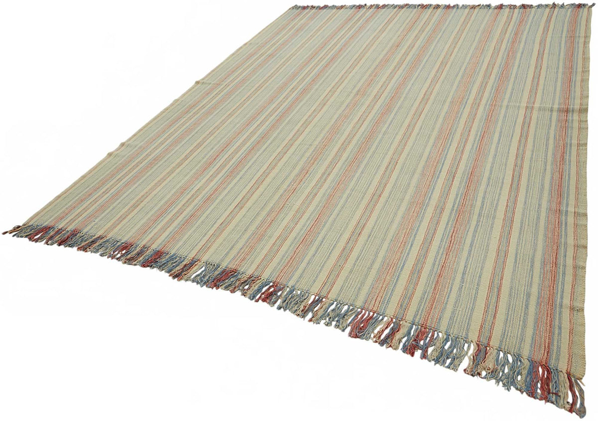 Gozvan Bej Mavi Çizgili Modern El Dokuma Halı 261x336 cm – doku yakın çekim