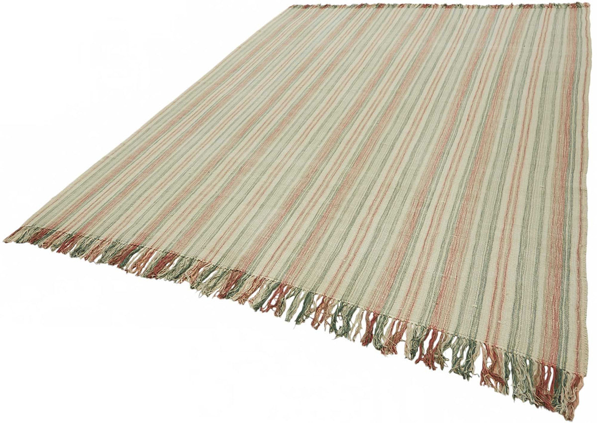 Gozvan Modern Çizgili Bej Kırmızı El Dokuma Halı 254x338 cm 48930 – doku yakın çekim