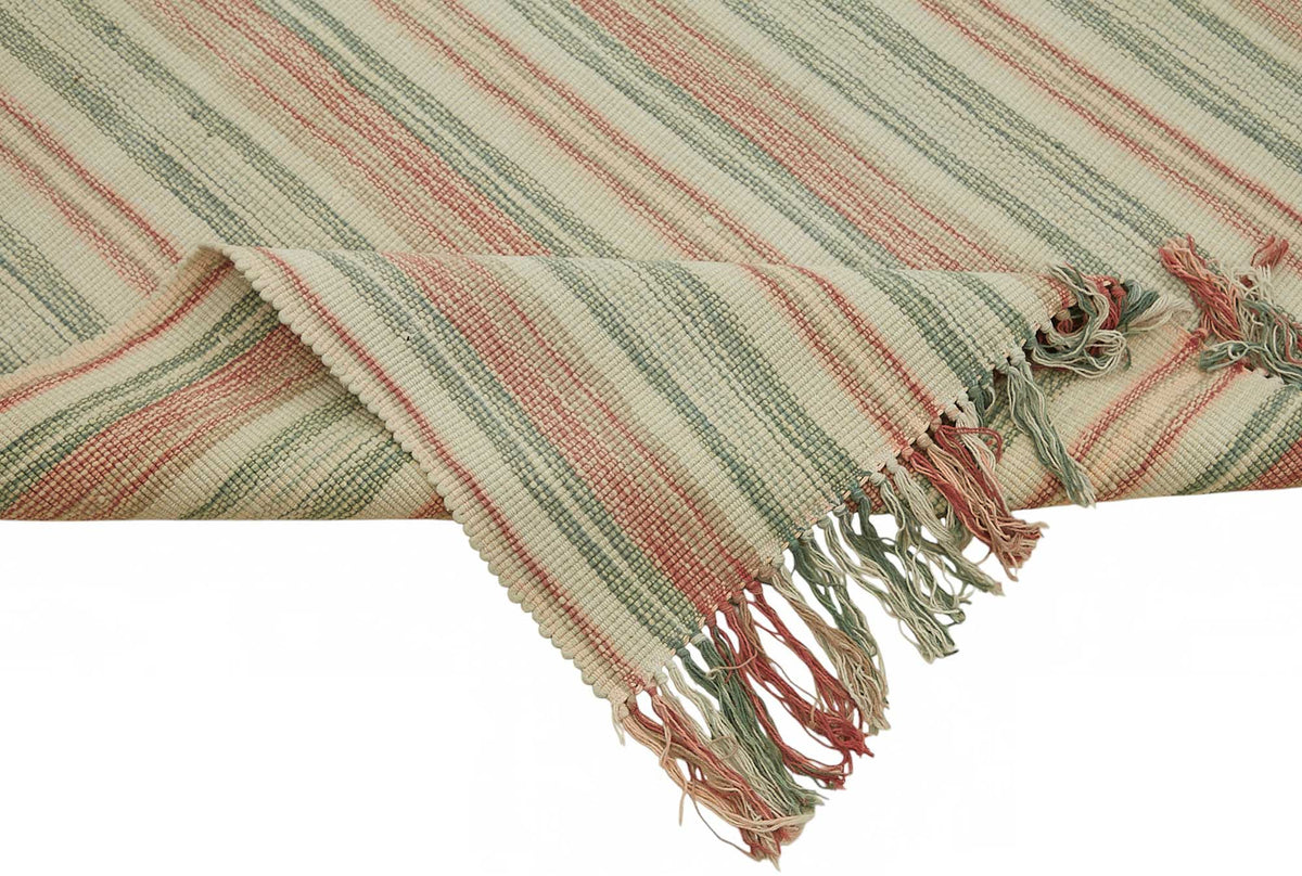 Gozvan Modern Çizgili Bej Kırmızı El Dokuma Halı 254x338 cm 48930 – kenar detayı