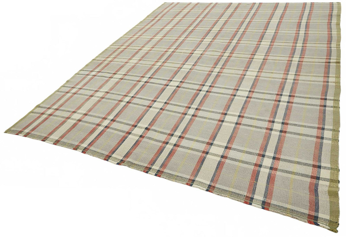 Gozvan Gri Kırmızı Modern Geometrik El Dokuma Halı 256x340 cm – doku yakın çekim