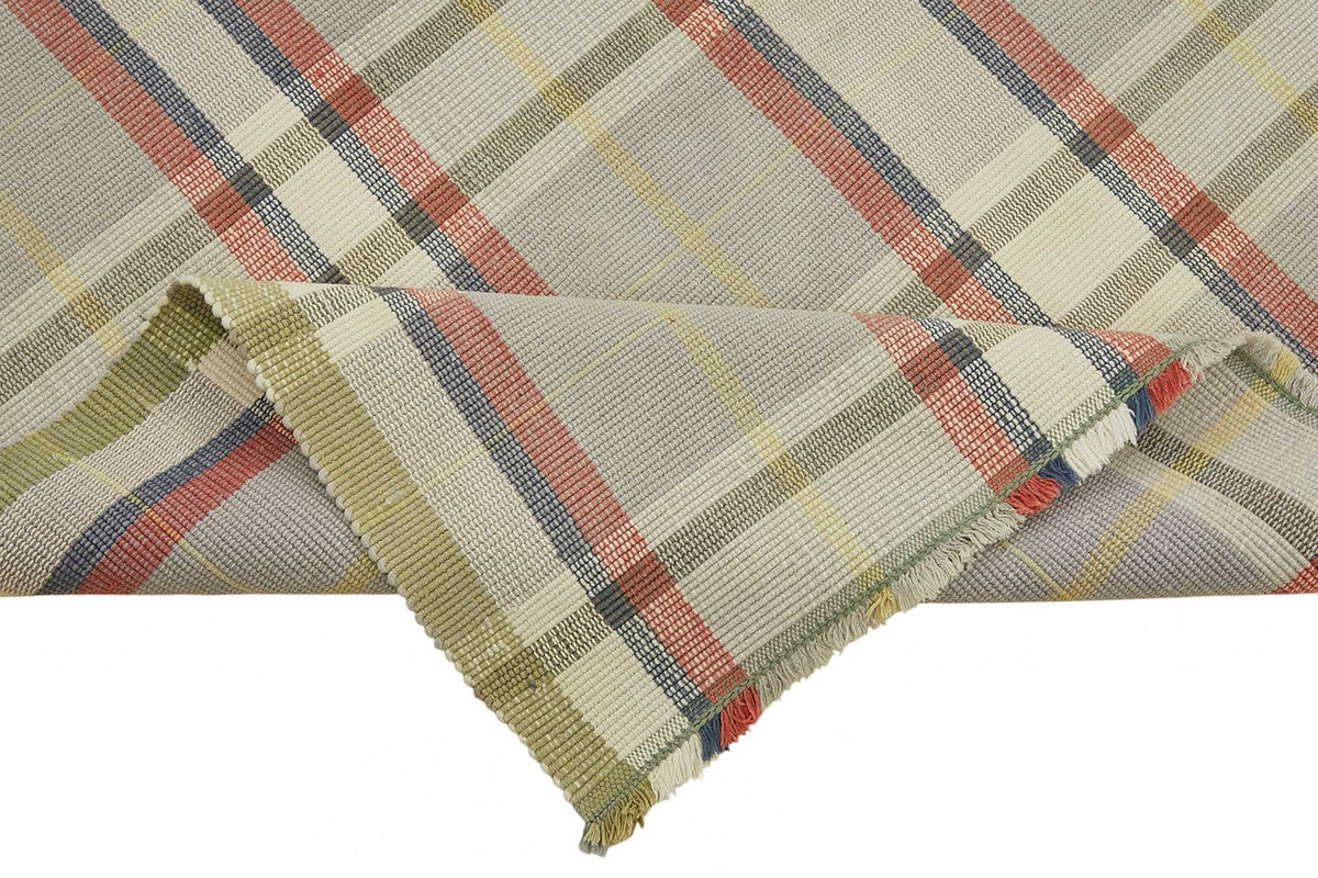 Gozvan Gri Kırmızı Modern Geometrik El Dokuma Halı 256x340 cm – kenar detayı