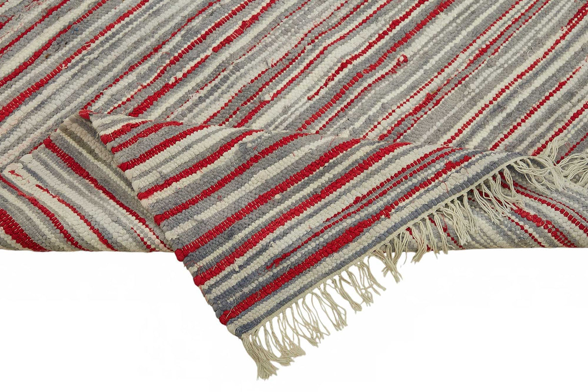 Gozvan Beyaz Kırmızı Çizgili Modern El Dokuma Halı 278x362 cm – kenar detayı