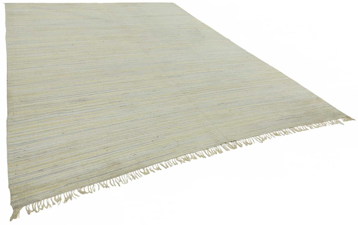 Gozvan Ekru ve Açık Gri Çizgili Yün El Dokuma Halı 300x407 cm – genel görünüm