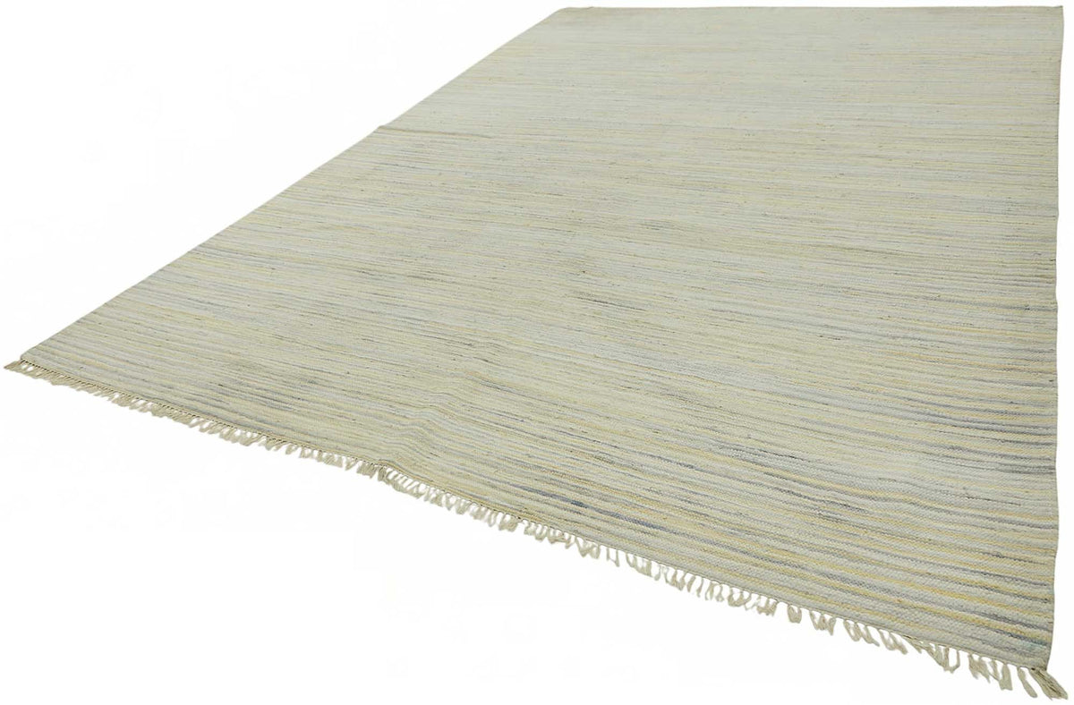 Gozvan Ekru ve Açık Gri Çizgili Yün El Dokuma Halı 300x407 cm – doku yakın çekim