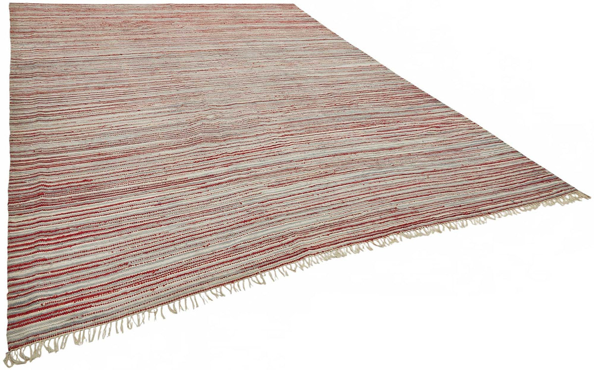 Gozvan Scandinavian Kırmızı Dokuma Çizgili Kilim 306x410 cm 48940 – genel görünüm