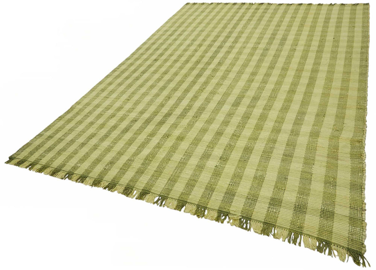 Gozvan Scandinavian Yeşil Bej Çizgili El Dokuma Halı 238x337 cm – doku yakın çekim