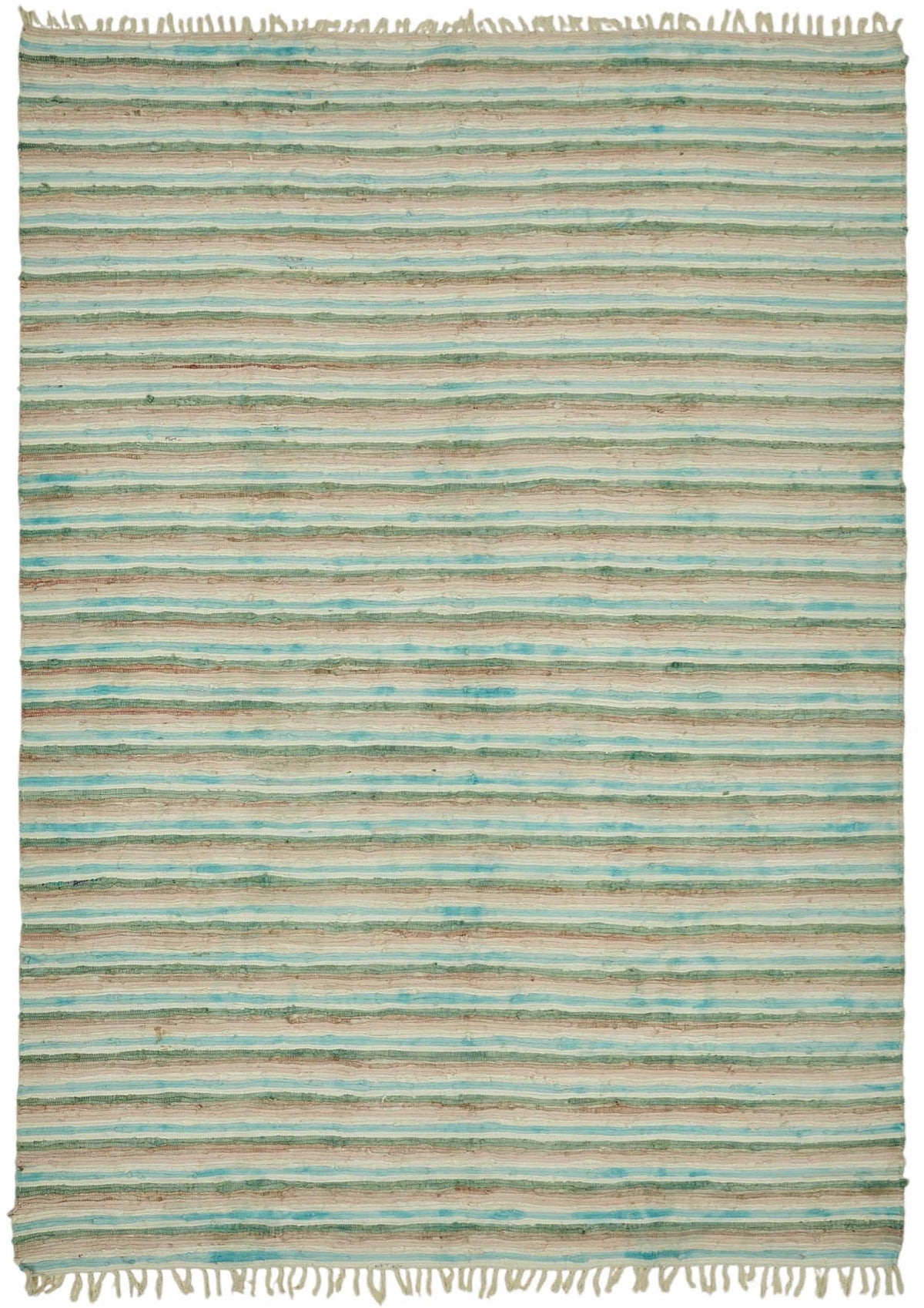 Gozvan Turkuaz Bej Çizgili Modern El Dokuma Halı 268x367 cm