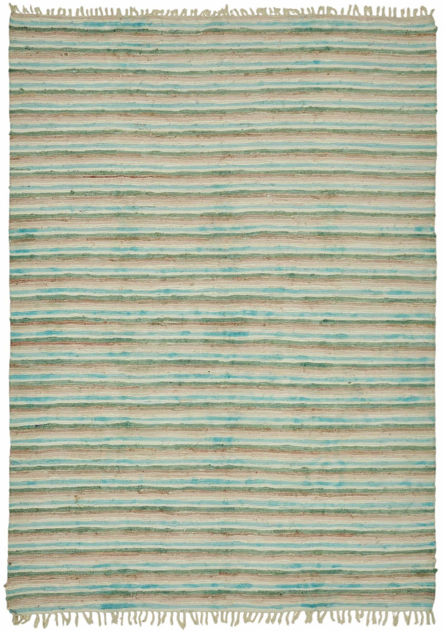 Gozvan Turkuaz Bej Çizgili Modern El Dokuma Halı 268x367 cm