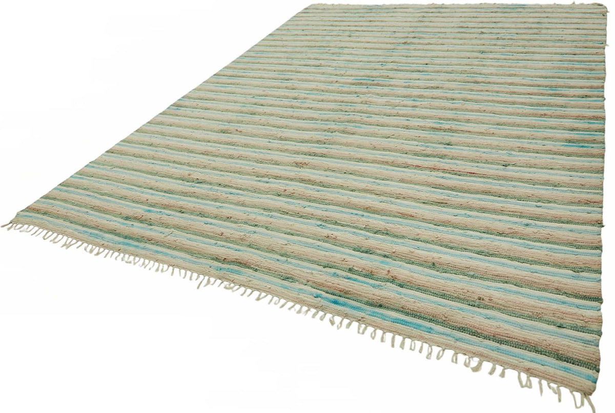 Gozvan Turkuaz Bej Çizgili Modern El Dokuma Halı 268x367 cm – doku yakın çekim