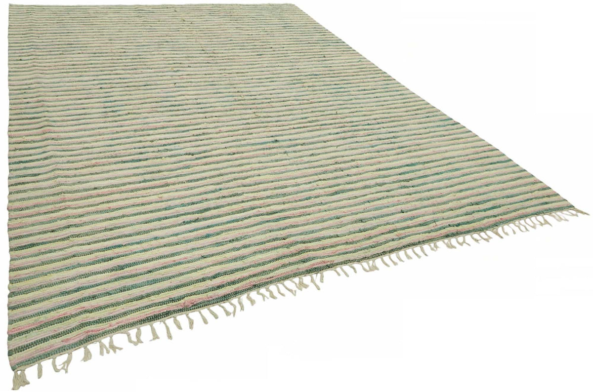 Gozvan Krem Yeşil Çizgili Modern El Dokuma Halı 270x360 cm – genel görünüm