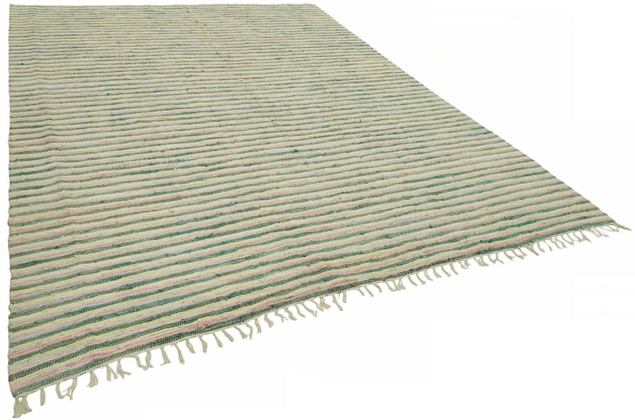 Gozvan Krem Yeşil Çizgili Modern El Dokuma Halı 270x360 cm – genel görünüm