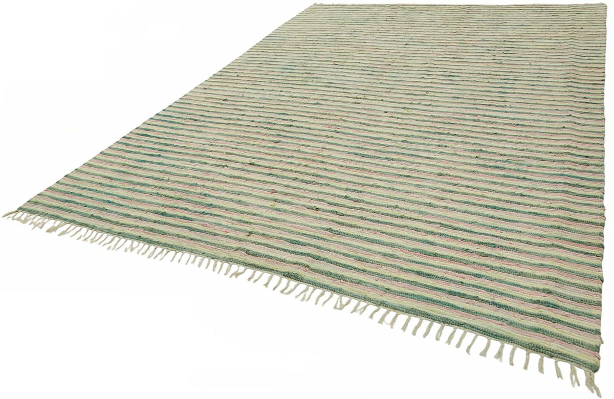 Gozvan Krem Yeşil Çizgili Modern El Dokuma Halı 270x360 cm – doku yakın çekim
