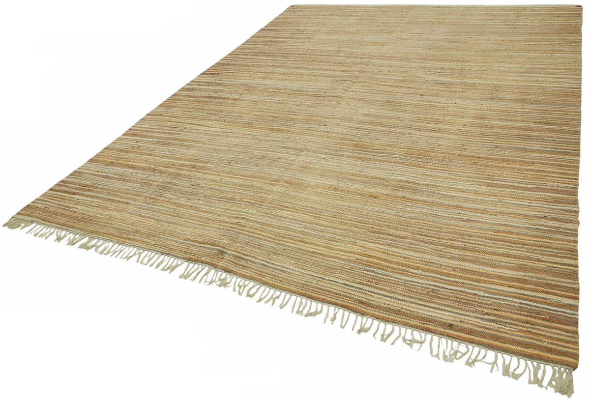 Gozvan Bej Kahverengi Çizgili Modern Yün El Dokuma Halı 268x353 cm – doku yakın çekim
